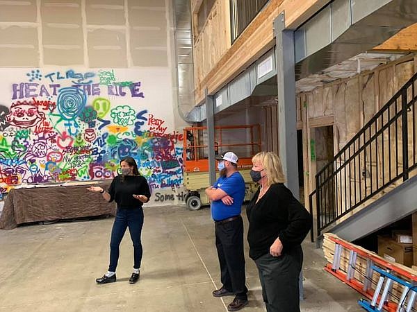 District Superintendent Joe Howard and Assistant Superintendent Mardi Read are shown the space by Launch Pad Founder and Executive Director Courtney Osterfelt. (Prescott Unified School District/Courtesy)