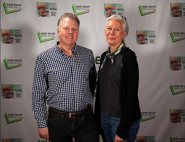Liquos Corporation owner David Fowler and CEO Danusia Szumowski pose for a photo after winning First Place at the third annual Moonshot Pioneer Pitch, Verde Valley. (Larry Pittman/Courtesy)