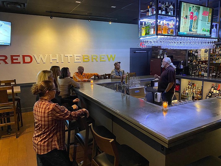 The new Red, White, and Brew restaurant and bar, as seen here from the inside, celebrated its grand opening at 200 E. Gurley St. in downtown Prescott the afternoon of Oct. 26, 2021. (Red, White, and Brew/Courtesy)