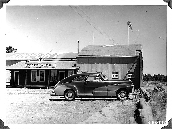 The Grand Canyon airport near Tusayan, Arizona. Sight-seeing tours were flown over the Grand Canyon from here. Photo taken by Edgar L. Perry in July 1948. (Photo/USFS)