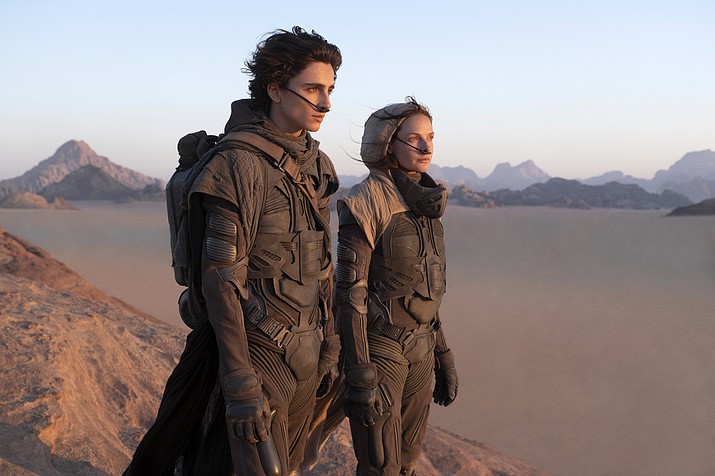 Timothée Chalamet as Paul Atreides with Zendaya as Chani in the Warner Bros. 2021 release of ‘Dune’.  (AP Photo)