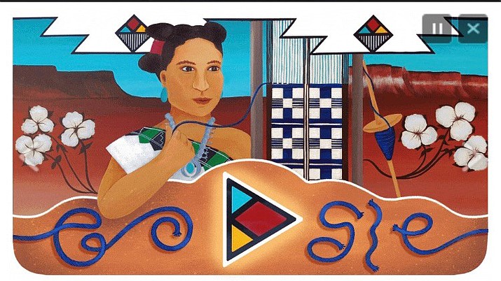 The Google Doodle for Nov. 1 is We-wa, a notable Zuni artist who lived in the latter half of the 1800s. Zuni artist Mallery Quetawki created the artwork for the Doodle. (Photo courtesy of Google via Source New Mexico)
