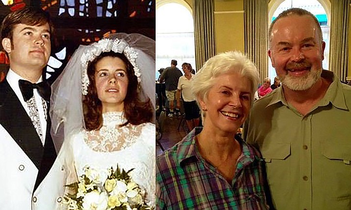 Steve and Lyn DeLano were married 50 years ago at All Souls Catholic Church, on Nov. 6, 1971, in South San Francisco. The couple is shown then and now. (Courtesy photos)