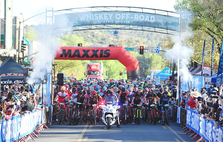 Riders in the 30- and 50-mile amateurs race of the Whiskey Off Road in Prescott in April 2019 ready at the starting line. Epic Rides is bringing its events back to Prescott for 2022. (Courier file photo)