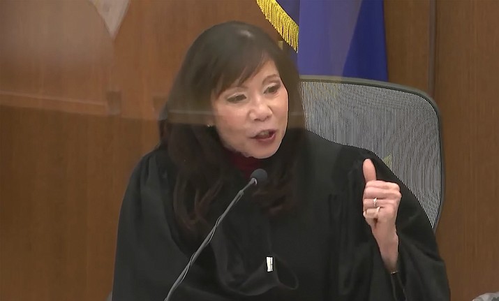 In this screen grab from video, Hennepin County Judge Regina Chu presides over jury selection Tuesday, Nov. 30, 2021, in the trial of former Brooklyn Center police Officer Kim Potter in the April 11, 2021, death of Daunte Wright, at the Hennepin County Courthouse in Minneapolis, Minn. (Court TV via AP, Pool)