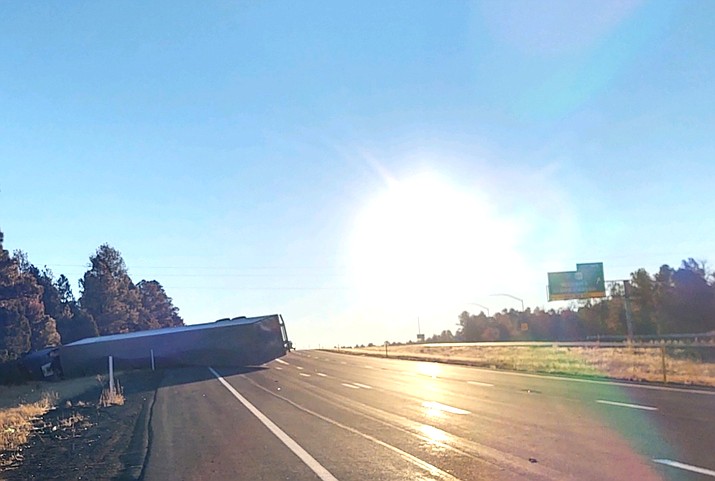 Emergency personnel responds to the scene of an overturned semi on Interstate 40 Nov. 29. (Submitted photo)