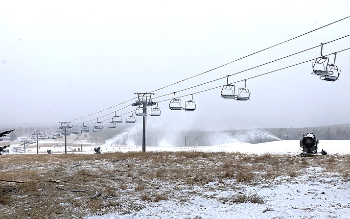 A recent snowstorm Dec. 7 had little effect on Snowbowl's slopes as the resort continued operations with artificial snow made from treated wastewater. (Katherine Locke/NHO)