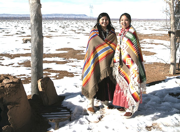 Young Navajo women, Tia Bia and Devin Nelson, pose for a photo Jan. 8, 2019, in Valley Store, Arizona. (Photo courtesy of Kiliii Yuyan)