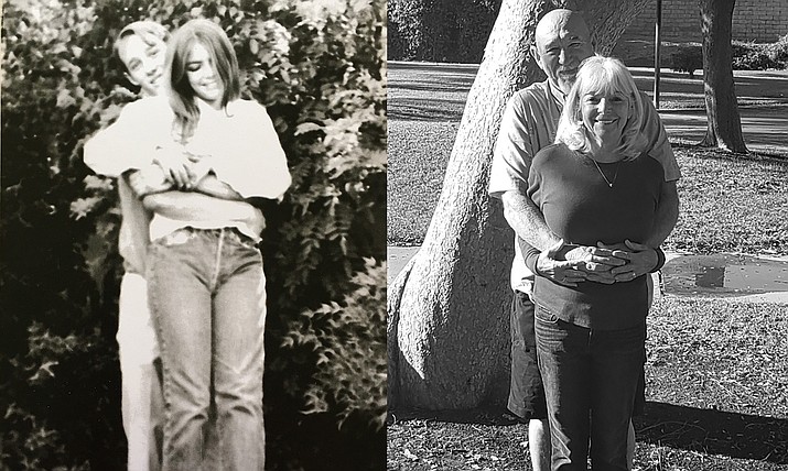 Cal and Debbie Knoche met while attending South Jr. High School in Anaheim, California. They married five years later on Dec. 30, 1971, at St. Anthony’s Catholic Church. The two are shown then and now.(Courtesy photos)