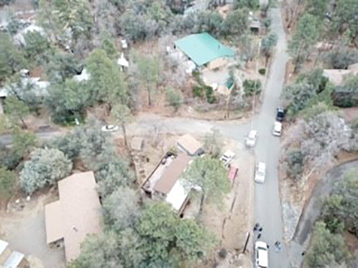 This overview photo shows the scene of a fatal shooting in Ponderosa Park in Prescott Monday afternoon. YCSO released the name of the victim, Sterling Wade Peters, Wednesday. (YCSO/Courtesy)