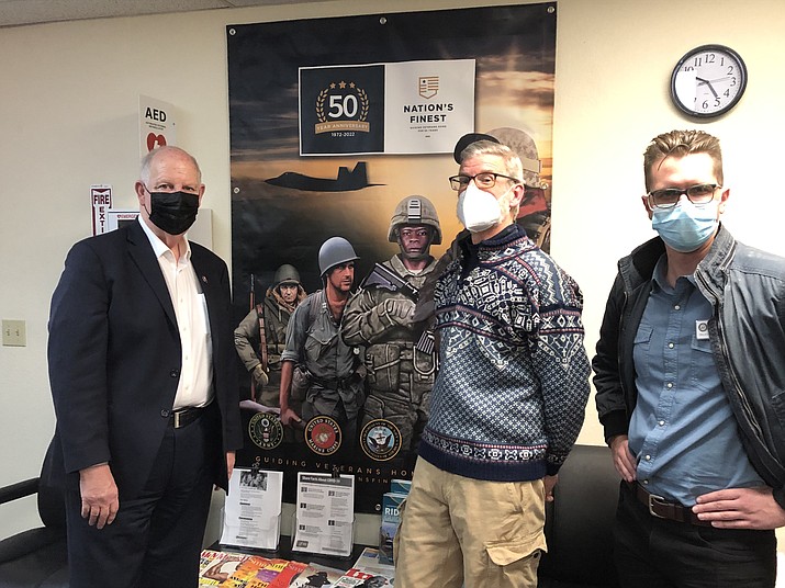 Rep. Tom O'Halleran, Site Director Michael O'Donnell, Wounded Warrior Fellow Derek Duba on a recent visit to Flagstaff to discuss support to military veterans. (Photo courtesy Nation's Finest)