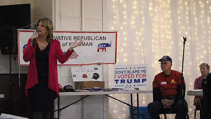 Arizona Republican Party Chair Kelli Ward talks to the Conservative Republican Club of Kingman on Monday, Jan. 10. (Photo by MacKenzie Dexter/Kingman Miner)