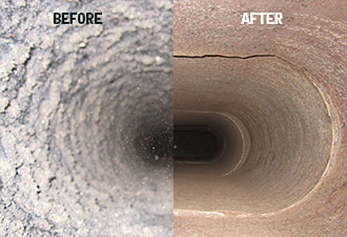 The difference between before and after cleaning of a chimney. (Courier stock photo)