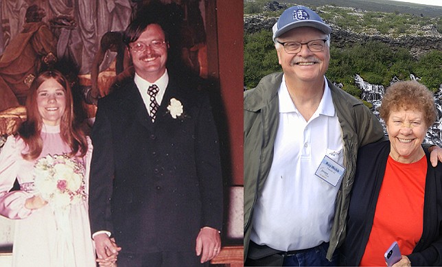Ray and Marie Webb (Shaw) met June 20, 1971 during a Father’s Day “Battle of the Bands” at the Palace Bar. They were married at the old St Luke’s Episcopal Church on Marina Street in Prescott Feb. 12, 1972, by Rev David Pettengill. The couple is shown then and now. (Courtesy photos)