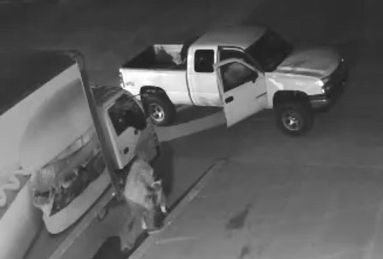 The Yavapai County Sheriff’s Office is asking for the public’s help in identifying a vehicle suspected in a property theft that occurred on Jan. 11 in Dewey-Humboldt. Surveillance photos captured at the location showed that the vehicle may be an early 2000 model Chevy pickup, likely painted white with custom wheels and possible damage to its hood. (YCSO/Courtesy)