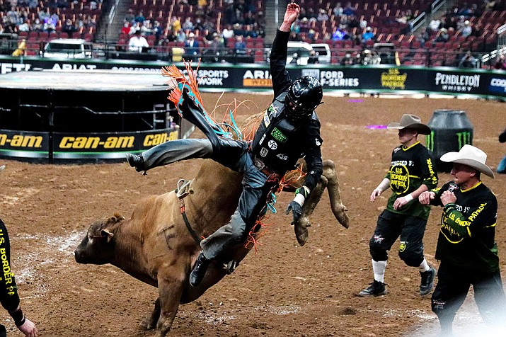 Cody Jesus, who is ranked No. 19 in the world by Professional Bull Riders, is grateful for the support of the Navajo community, even at national events. (Marlee Smith/Cronkite News)