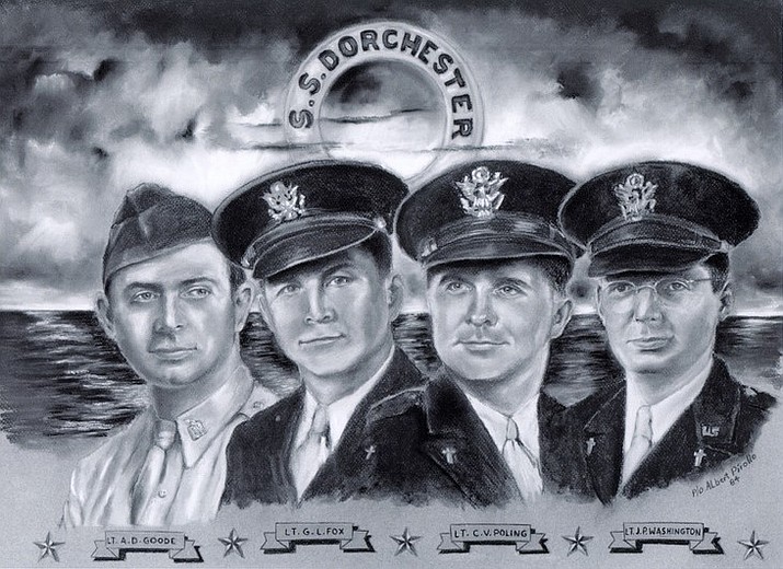 A Four Chaplains Day memorial service will be held at Monument Park in Williams Feb. 3 at 2 p.m. The event commemorates the lives and sacrifices of four military chaplains in World War II. (Photo courtesy of the American Legion)