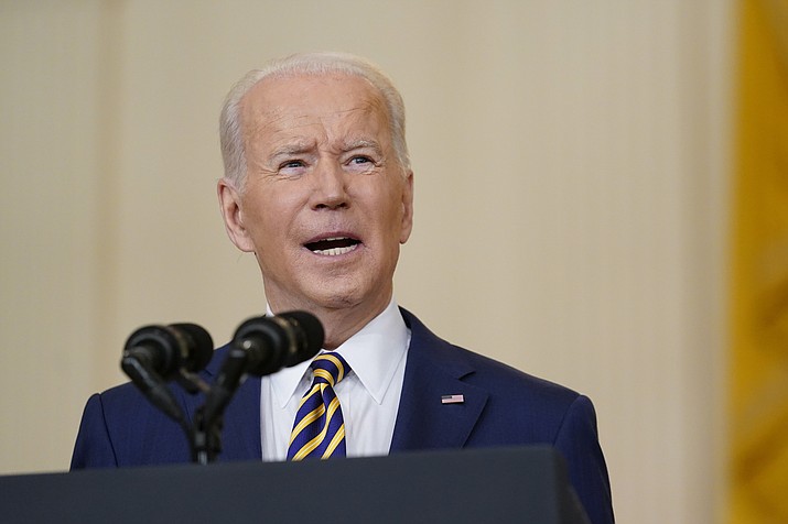 President Joe Biden speaks during a news conference in the East Room of the White House in Washington, Wednesday, Jan. 19, 2022. (Susan Walsh/AP)