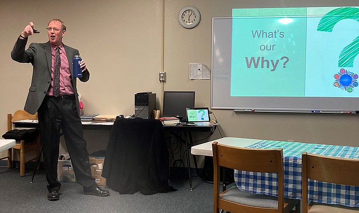 Humboldt Unified School District Superintendent John Pothast explains his plan for a personalized learning model in the district at the first Community Conversation Tuesday evening. (Nanci Hutson/Courier)