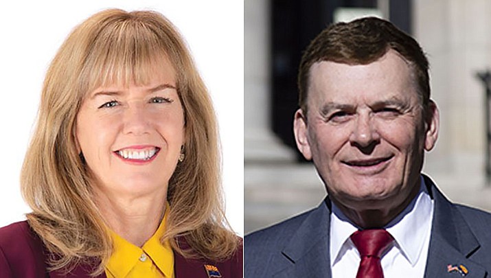 David Stringer has been reprimanded by an Arizona Supreme Court Presiding Disciplinary Judge for using mailers unethically in his 2020 campaign against Sheila Polk, far left. (Courier file photos)