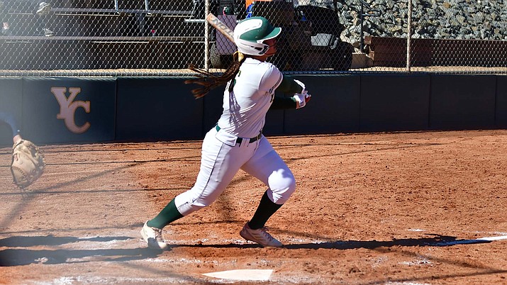 Yavapai College softball infielder Lovey Kepa’a hit three home runs with seven RBIs and four runs scored in the Roughriders’ 15-0 run-ruled victory over Arizona Western in the first game of an Arizona Conference doubleheader Feb. 19, 2022, in Yuma. Yavapai has won 15 straight games. (Chris Henstra, Yavapai College Athletics/Courtesy, file)