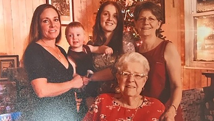 Mary Byford of Kingman went to Quebec, Canada over the Christmas holiday to see her family including her daughter Donna, granddaughter Michelle, great-granddaughter Jenna and great-great-granddaughter Rosa-le. (Courtesy photo)
