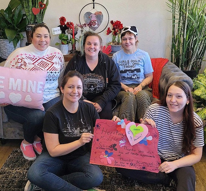 Local shops donate to HMS Valentine gram effort -- Recently, two flower shops, The Watering Can in Chino Valley and the Prescott Flower Shop, donated 200 carnations each for the Heritage Middle School Valentine gram fundraiser. With COVID-19 throwing a huge wrench in the operation of local schools, fundraising efforts in the past couple of years have been extremely limited. (CVUSD/Courtesy)