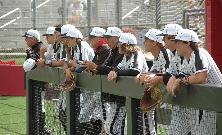 Bradshaw Mountain baseball players look on from the dugout during the Bears’ April 22, 2021, game against rival Prescott. (Doug Cook/Courier, File)