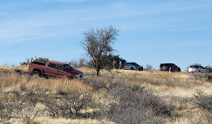 A Toyota Tundra sits on an embankment off Interstate 17 Friday, March 25, 2022. (Photo courtesy MHicklin)