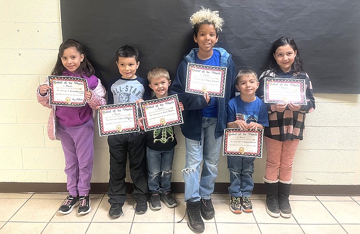 Above, from left: Williams Elementary Students of the Month for March include Itzel Hernandez Lopez, Samuel Castillo-Unsicker, Zach Palmer, Renji Vitcome, Justin Yerian and Skye Fowler. (Photos/Williams Elementary-Middle School)