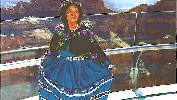 Hualapai bird dancer Ernestine Claw stands on the Grand Canyon Skywalk where she has performed in front of many visitors over the years. (Courtesy photo)