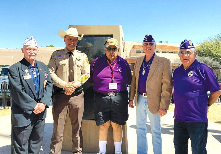 Yavapai County Sheriff David Rhodes was joined by Williams’ resident and Arizona State Military Order of the Purple Heart Commander Rodger Ely (second from right) at the Verde Valley Stand Down Dedication Ceremony March 25. (Photo/YCSO)
