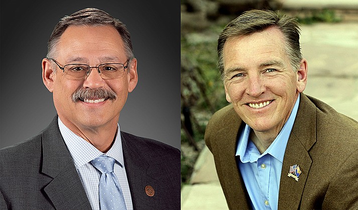 Mark Finchem (left) running for secretary of state, and Paul Gosar, running for Congress, have both been tied to the Jan. 6 actions on Capitol Hill.