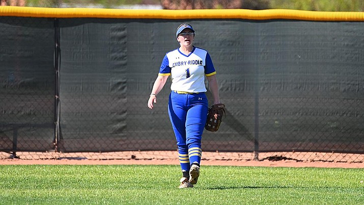 Embry-Riddle softball outfielder Danielle Jamieson waits in the outfield in a game during the 2022 season. (Embry-Riddle Athletics/Courtesy)