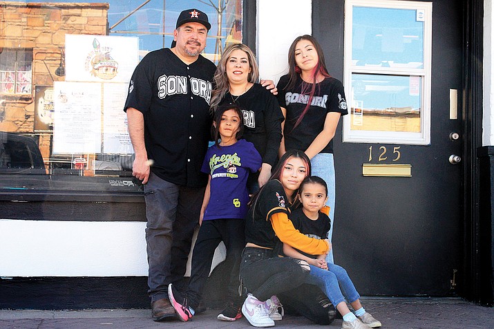 Obregon City Tacos in Williams offers a variety of tacos along with tortas, quesadilla, Sonoran style hot dog, seafood and more. Above: Miguel and Paola Herrera with their daughters Lezly, Ximena, Jeilyn and Yessie. (Loretta McKenney/WGCN)