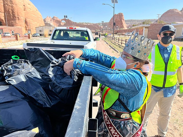 On April 22, staff from the Navajo Nation Office of the President and Vice President as well as the Office of Miss Navajo Nation, picked up trash and other items in the Window Rock Administration area  in honor of Earth Day.