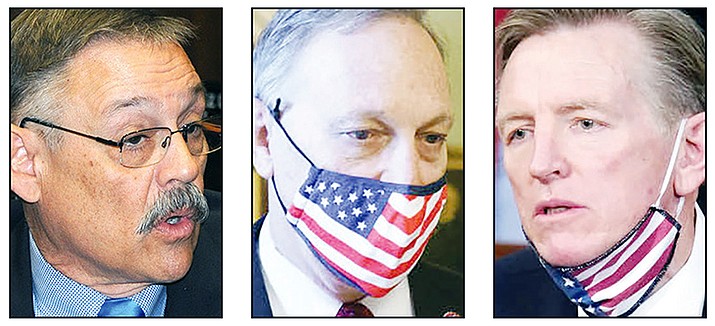 From left, state Rep. Mark Finchem, Congressman Andy Biggs and Congressman Paul Gosar. (Courier file photos)