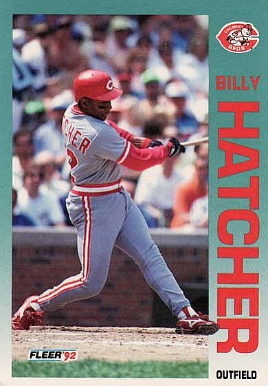 A Billy Hatcher baseball card shows the outfielder from Williams in mid-swing. (Photo/WGCN)