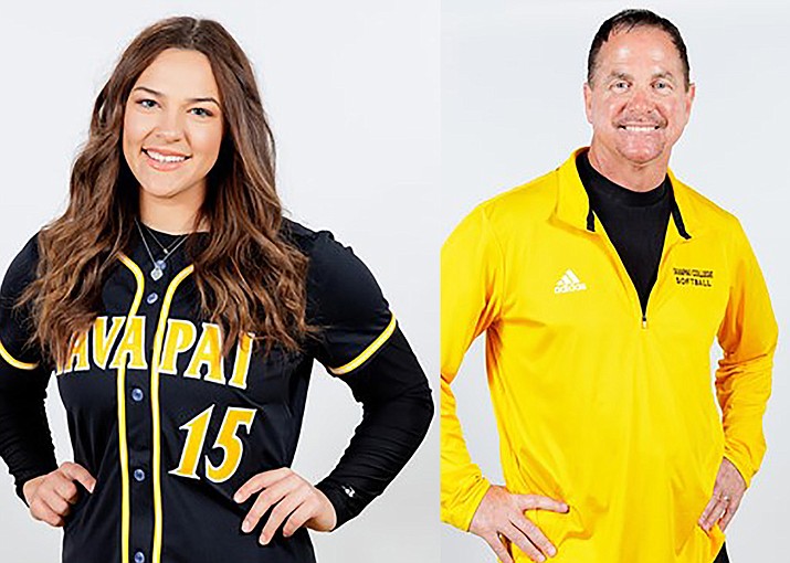 Shown at left is Kayla Rodgers and at right Yavapai College Softball Coach Doug Eastman. (Yavapai College/Courtesy)