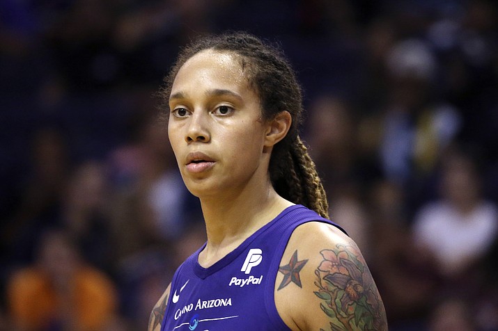 Phoenix Mercury center Brittney Griner pauses on the court during the second half of a game against the Seattle Storm, Sept. 3, 2019, in Phoenix. Griner is easily the most prominent American citizen known to be jailed by a foreign government. Yet as a crucial hearing approaches next month, the case against her remains shrouded in mystery, with little clarity from the Russian prosecutors. (Ross D. Franklin/AP, File)