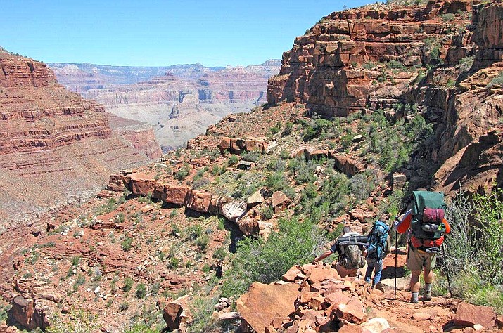 A group of backpackers descend the Hermit Trail within Grand Canyon National Park (Photo/NPS)