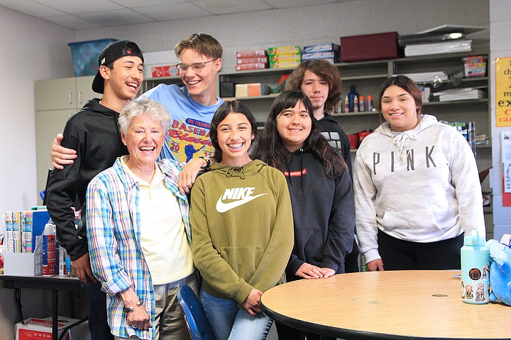 Ash Fork art teacher Karen Nelsen enjoys the company of her students during Study Hall April 26. This is Nelsen’s third year teaching at Ash Fork Unified School District. (Loretta McKenney/WGCN)