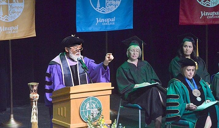 Jerome Mayor Jack Dillenberg was the keynote speaker at the Verde Valley commencement for Yavapai College. (The Verde Independent/Vyto Starinskas)