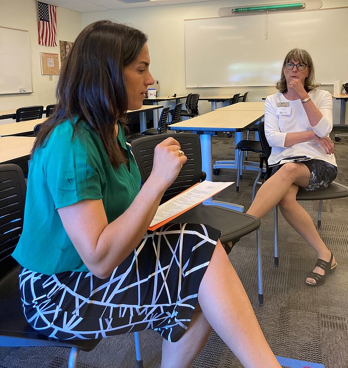 The Launch Pad Teen Center Founder and Executive Director Courtney Osterfelt offers presentation on “inclusivity” mentoring for teens. Left is Courtney and right in the audience is Cheryl Main, Yavapai Big Brothers Big Sisters administrative director (Nanci Hutson/Courier)