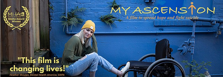 The promotion poster for the feature-length documentary “My Ascension,” which shows its subject Emma Benoit and her wheelchair. (Courtesy)