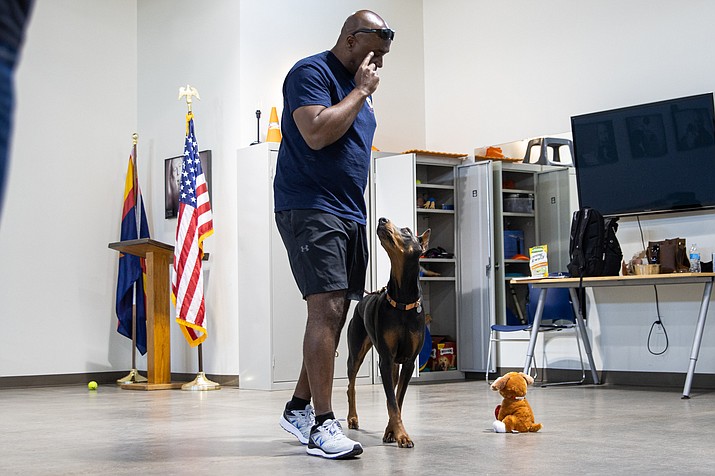 Air Force veteran Lendrick Robinson says “having a companion really helps.” Photo taken at Soldier’s Best Friend in Peoria on March 31, 2022. (Monserrat Apud/Cronkite News)