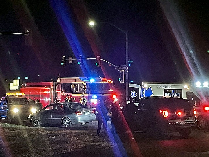 First responders were on the scene of this accident at the intersection of Robert Road and E. Highway 69 Friday evening, May 13, 2022. Check back with dCourier.com for more details as they become available. (Jim Wright/Courier)