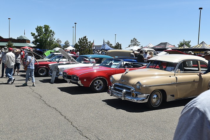 Classic cars are displayed during the 10th annual Cruise-In for the Veterans Car Show Saturday, May 14, 2022, at the Gateway Mall in Prescott. Proceeds from the event benefit local veterans groups. (Jesse Bertel/Courier)