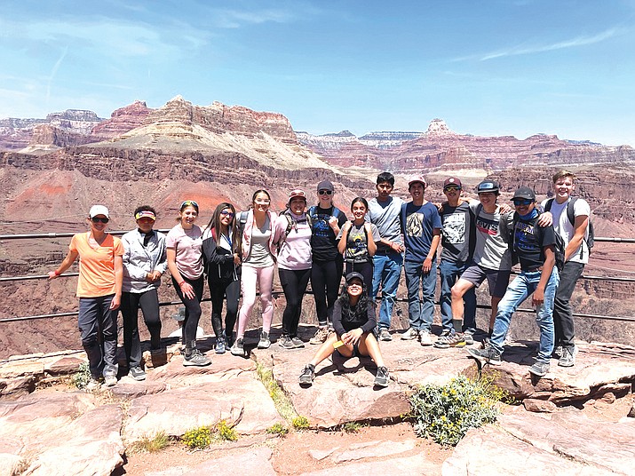 Ash Fork  eighth graders hiked the Bright Angel Trail from the South Rim of the Grand Canyon to Plateau Point April 25. This is a 12-mile round trip hike that the middle school PE classes take each year as a part of their PE final. This was the eighth graders third year in PE and several eighth graders made the 4.5 mile hike to the South Rim from Indian Gardens in under two hours. (Photo/AFJUSD)
