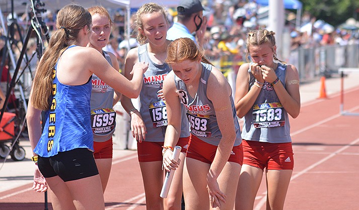 The Mingus Union High School girls' 4X800 relay team finished second during a blistering afternoon at the AIA State Track & Field Championships.